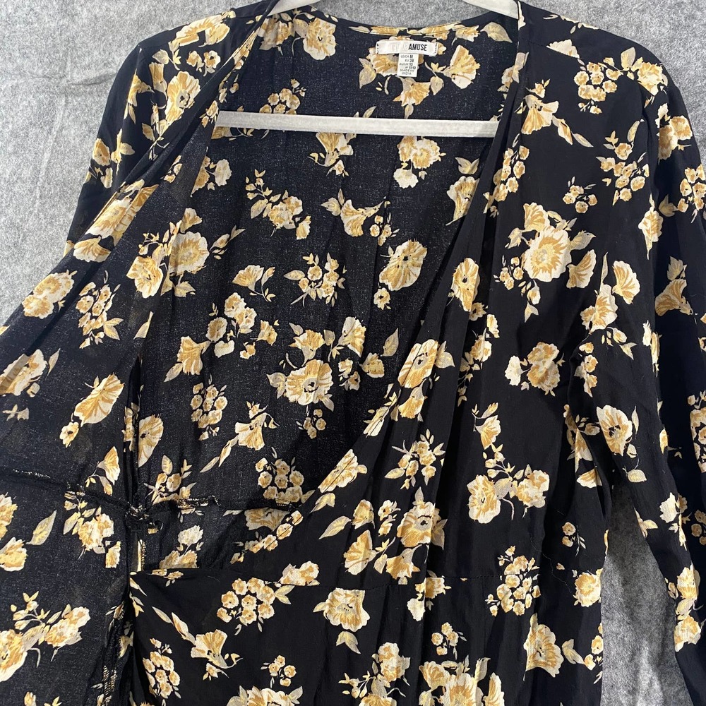 Amuse Society Maxi Dress Medium Black Floral Print Long Sleeve Wrap A-Line - Picture 6 of 13